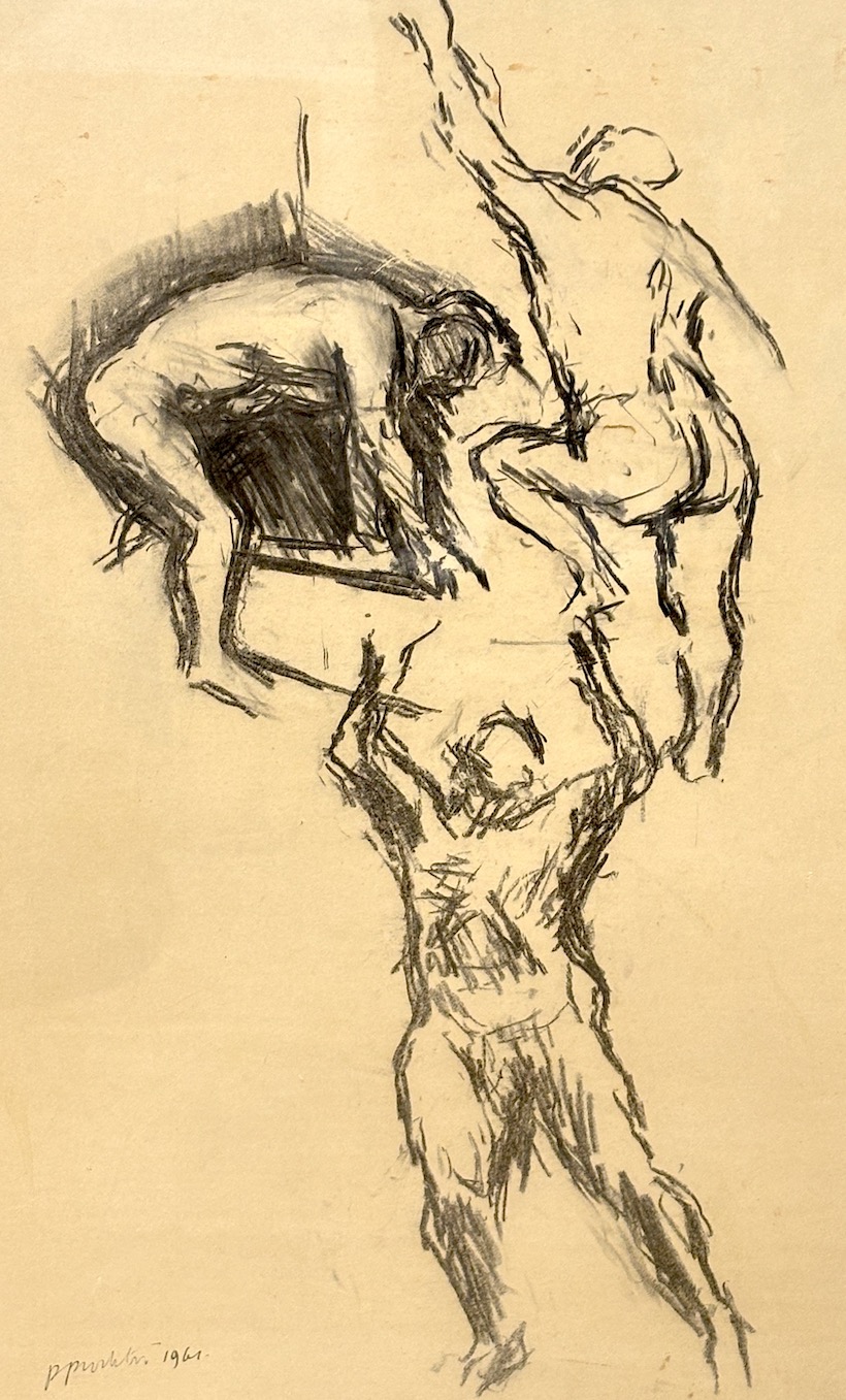 Patrick Procktor (1936-2003), charcoal drawing, Figure studies, signed and dated 1961, 74 x 48cm